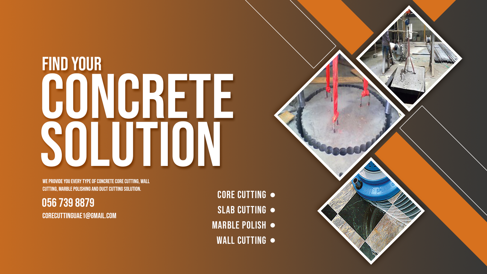 Core Cutting, demolition  work, concrete scanning, marble polishing